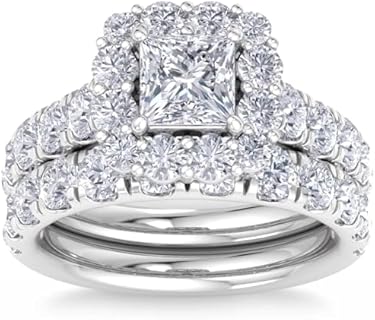 5Ct Princess Cut Diamond Engagement Matching Wedding Ring Set 10k Gold Lab Grown