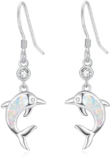 Dolphin Earrings for Women Sterling Silver Hoop Earrings Hook Ocean Cute Animal Drop Opal Earrings for Sensitive Ears Jewelry Gift for Friend