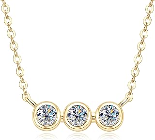 Three Stone Moissanite Pendant Necklace, D Color Lab Created Diamond Sterling Silver Platinum Plated Bezel Pendant for Women Mother's Day Valentines Day Birthday Jewelry Gift