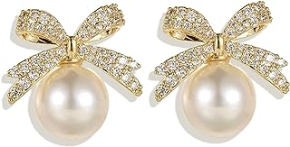 Pearl Bow Earrings For Women Bow Stud Earrings Dainty Bow Earrings Rhinestone Bow Stud Earrings Pearl Jewelry Gifts