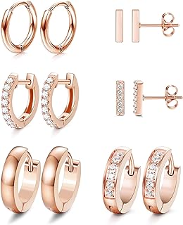 JOERICA 6 Pairs Hoop Huggie Earrings for Women Minimalist Cuff Mini Bar Stud Earrings Gold Silver Cubic Zirconia Small Ear Piercing Set