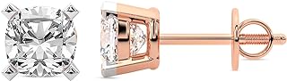 14K Rose Gold IGI Certified Solitaire Lab Diamond Stud Earrings with Secure Screw Back for Women - Cushion Design - Perfect Mother's Day Gift