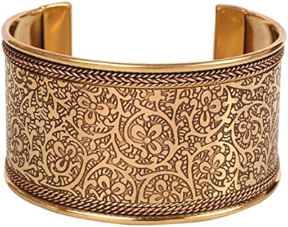 Touchstone NEW Indian Bollywood Desire Brass Cuff Bracelet with No Gemstone/No Clasp/No Chain for Women in Magical Floral Design