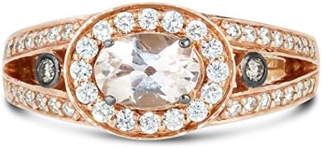 LE VIAN 2/5 Carat White and Chocolate Diamond with Oval Morganite Split Shank Engagement Ring for Women in 14k Rose Gold (H-I/Fancy Brown, VS2-SI1, cttw) Anniversary Promise Ring Size 6.5