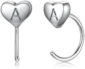 SILVERCUTE Heart Half Hoop Earrings 925 Sterling Silver Heart Huggie Earrings Small Hoops Initial Earrings for Women