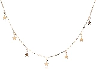 Lucky Star Choker Necklace Pendant Tassels Chain Statement Necklace for Women Girls,Gold,Adjustable