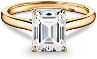 ISAAC WOLF Lab Created Emerald Cut 10k Solid Gold 2 Carat Genuine Moissanite Diamond Solitaire Proposal Wedding Ring in White, Yellow OR Rose