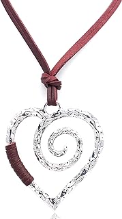 Eco-Friendly Zinc Alloy Spiral Heart Pendant Necklace for Women with Cable Chain and Snap Clasp, Adjustable 35" Leather Rope