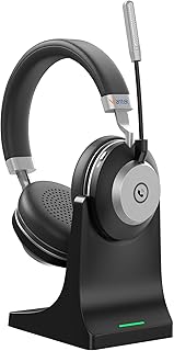 Wantek Casque Audio Professionnel sans Fil avec Micro Anti-Bruit, Bluetooth 5.3, 45h dAutonomie, et IPX4 Résistant à la Sueur, idéal pour le Télétravail et le Gaming