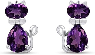 Mother's Day Jewelry Gift Simulated Birthstones Cute Animal Kitty Cat Stud Earrings In 14k Gold Over Sterling Silver