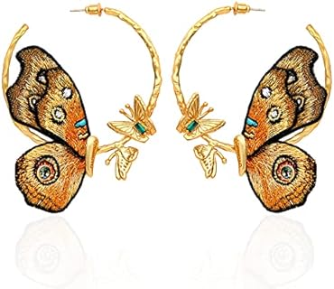 Butterfly Earrings for Women, Gold Hoop Earrings, Dangle Fashion Statement Hypoallergenic Earrings Girls Butterfly Wings Gifts, 24k Real Gold Plated Embroidery Handmade .