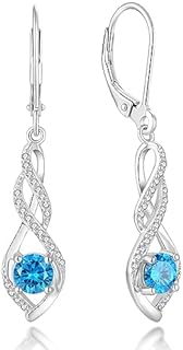 Guesma Infinity Aquamarine Drop Earrings - Sterling Silver Lever Back Design Earrings for Women - Elegant 925 Silver Dangle Jewelry