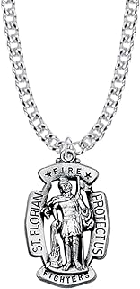 St Florian Sterling Silver Medal Pendant Necklace with Curb Chain and Lobster Claw Clasp - True Faith Jewelry Firefighter Patron Saint