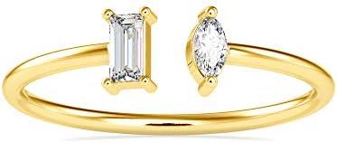 Certified Adjustable 10K Rose Gold Ring with 0.16 TCW Diamond - Marquise & Baguette Diamond Engagement Ring for Women