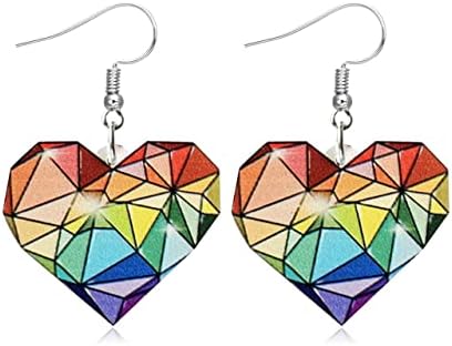 Rainbow Earrings Pride Earrings Dangle Earrings Bisexual Rainbow Heart Earrings Love Heart Rainbow Drop Earrings for Women and Lesbian Pride Gifts