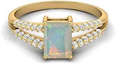 Emerald Cut Ethiopian Opal Engagement Ring in 925 Sterling Silver for Women, Solitaire Statement Design