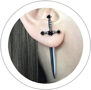 Gothic Sword Earrings for Women Vintage Sword Stud Earrings Black Crystal Dagger Earrings Punk Cool Cross Hiphop Earrings Halloween Party Jewelry Gifts for Women Girls