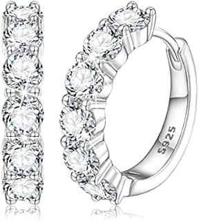 YIMERAIRE Moissanite Hoop Earrings, 0.54ct-3.6ct D Color VVS1 Clarity Brilliant Round Cut Lab Created Diamond Earrings 18K White Gold Plated 925 Sterling Silver Huggie Hoop Earrings for Women Men