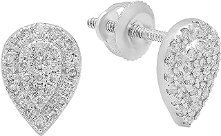 Dazzlingrock Collection 0.27 Carat Round White Diamond Teardrop Cluster Screw Back Stud Earrings for Women in 10K White Gold