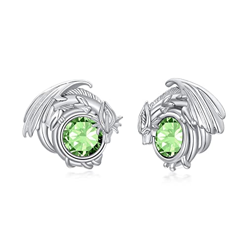 Dragon Earrings Sterling Silver Stud Hypoallergenic Birthstone Crystal Dragon Earrings for Women Girl