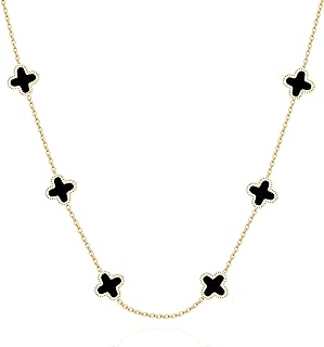 Dainty Four Leaf Clover Choker Necklace for Women 18K Gold Plated Stainless Steel Black Lucky 4 Leaf Dangle Chain Jewelry gift for Mother and Daughter (Gold)