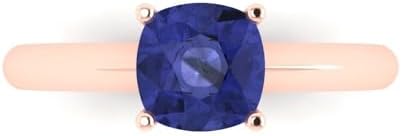 Clara Pucci 1.50 ct Cushion Cut Solitaire Simulated Blue Tanzanite Engagement Wedding Bridal Promise Anniversary Ring 14k Rose Gold