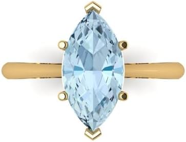 2.5 ct Marquise Cut Natural Swiss Blue Topaz 18K Yellow Gold Solitaire Wedding Engagement Bridal Promise Ring