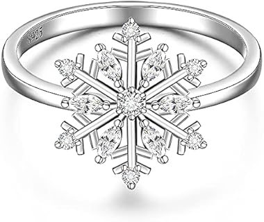 Charming 925 Sterling Silver Snowflake Engagement Ring with Cubic Zirconia Accents, Elegant Christmas Jewelry Gift, Sizes 6-10 Available