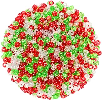 UPINS 1200Pcs Christmas Glitter Pony Beads Bulk for Bracelets Earrings Jewelry Making Necklace Christmas Plastic Beads Party Decoration Supplies DIY Craft Hair Beads