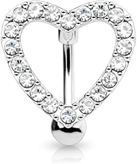 Hinged Top-Down Cubic-Zirconia Crop Top Belly Ring in Stainless Steel for Women with Heart Shape Design