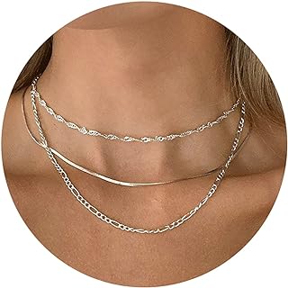 Herringbone Necklace For Women,14k Gold Plated Layered Gold Necklaces Dainty Gold Herringbone Necklace Chunky Thin Paperclip Snake Chain Choker Necklace For Women Girls Gold Jewelry Gifts