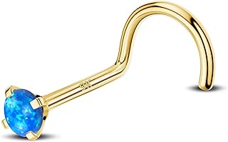 Jewseen 20G 9K Solid Gold Nose Stud Opal Nose Screw Rings Nose Piercing Jewelry for Women Men Nose Ring Nostril Rings Body Piercing Jewelry