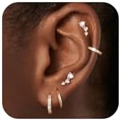 DEARMAY Women's Cubic Zirconia Accented Stud & Hoop Earrings Set in 14K Gold Plated Yellow Gold with Push Back Closure