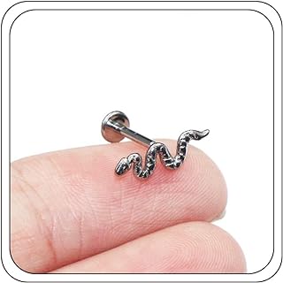Snake Earrings for Women, 1Pcs Tiny Silver Dainty Flat Back Cartilage Nap Threadless Piercing Statement Stud Earrings for Teen Girls Jewelry Gifts