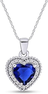 Jewel Zone US Titanic Heart The Ocean Simulated Blue Sapphire & White CZ Pendant Necklace 925 Sterling Silver
