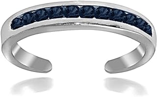 Hoops & Loops 925 Sterling Silver Cubic Zirconia Channel-Set Colored Open Toe Ring for Women Teen Girls Men