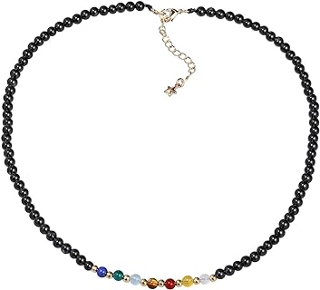 Jewever 7 Chakra Beaded Choker Necklace for Women Black Agate Healing Crystals and Gemstones Meditation Yoga Balance Jewelry