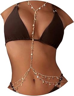 Gold Plated Adjustable Body Chain by MJartoria: Exquisite Alloy Fashion Jewelry, Ideal for Glamorous Parties or Beach Holidays. Perfect moon-star themed gift for Women.