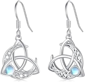 Celtic Knot Triangle Drop Earrings with French Wire Back Finding in 925 Sterling Silver - Vintage-Styled Irish Jewelry Gifts for Women and Girls