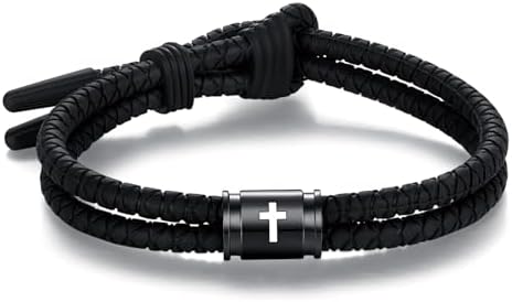 Adjustable Silicone Bead Bracelets with Rope Chain and Buckle Clasp for Men and Women, Stainless Steel Cross Design