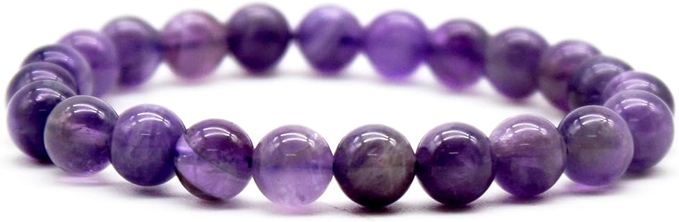 DOJA Barcelona Bracelet en Améthyste Naturelle avec Perles Ronde 8mm et Design Élastique, Parfait pour Hommes et Femmes, Idéal pour Méditation et Équilibre Énergétique