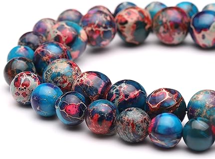6mm Blue Imperial Jasper Natural Gemstone Bead Necklace by Youngbling, Handcrafted Round Real Stone Beads for Unique Jewelry Design