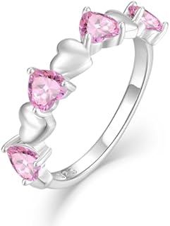 Stackable Ring for Women - 925 Sterling Silver Heart Birthstone Cubic Zirconia Stacked Rings Eternity Wedding Anniversary Engagement Bands Size 5-10