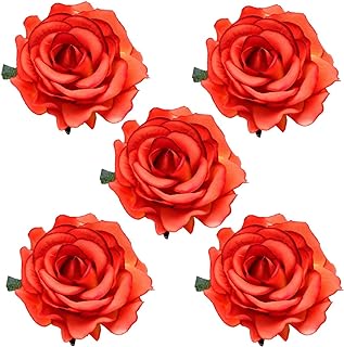 DRESHOW 5 Pack Flower Brooch Head Ornament Bride Women Rose Flower Hair Accessories Wedding Hair Clip Flamenco Dancer