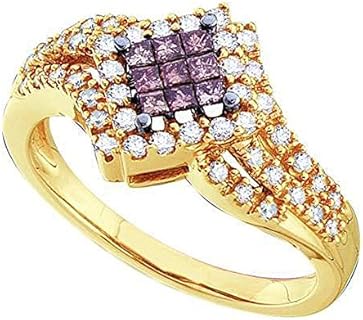 Dazzlingrock 0.50 CT Yellow Gold Engagement Ring - Princess & Round Cut Cognac & White Diamonds for Ladies, Size 7