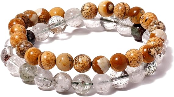 Beaded Wrap 8mm Green Phantom Quartz/Painted Stone Beaded Mens Bracelet Layered Bracelets Healing Crystals Protection Bracelet for Women Spiritual Jewelry Gifts Elastic