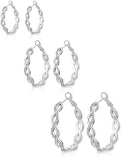 TOPBRIGHT 3 Pairs 925 Sterling Silver Earrings Hoops for Women Lightweight Huggie Earrings Twisted Hoop Earrings Cubic Zirconia Hypoallergenic Hoop Earrings for Girls 20mm 30mm 40mm