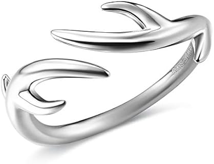 925 Sterling Silver Women Deer Reindeer Antler Ring Adjustable Gift