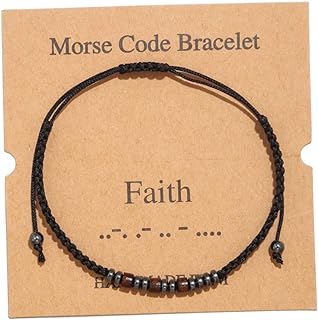 Natural Stone Braided Beads Morse Code Bracelets with Cubic Zirconia & Box-Braided Stainless Steel Chain - Inspirational Festival Accessory