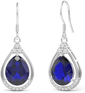 18K White Gold Plated Sterling Silver Teardrop Earrings with Cubic Zirconia Gems for Women, Pear Cut Design, Hypoallergenic, French Wire Back Finding